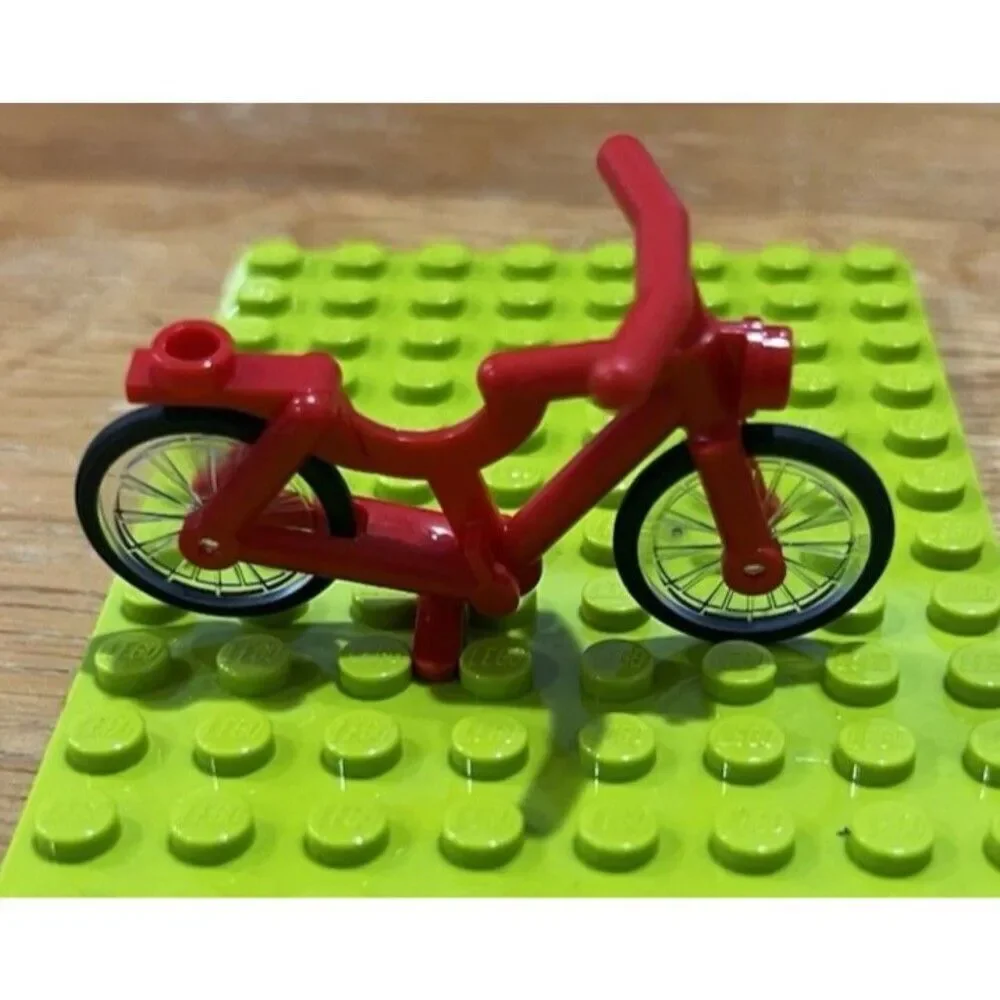 Lego Minifig RED BICYCLE - City Town Boy Girl Bike w/2 Black Wheels Tires